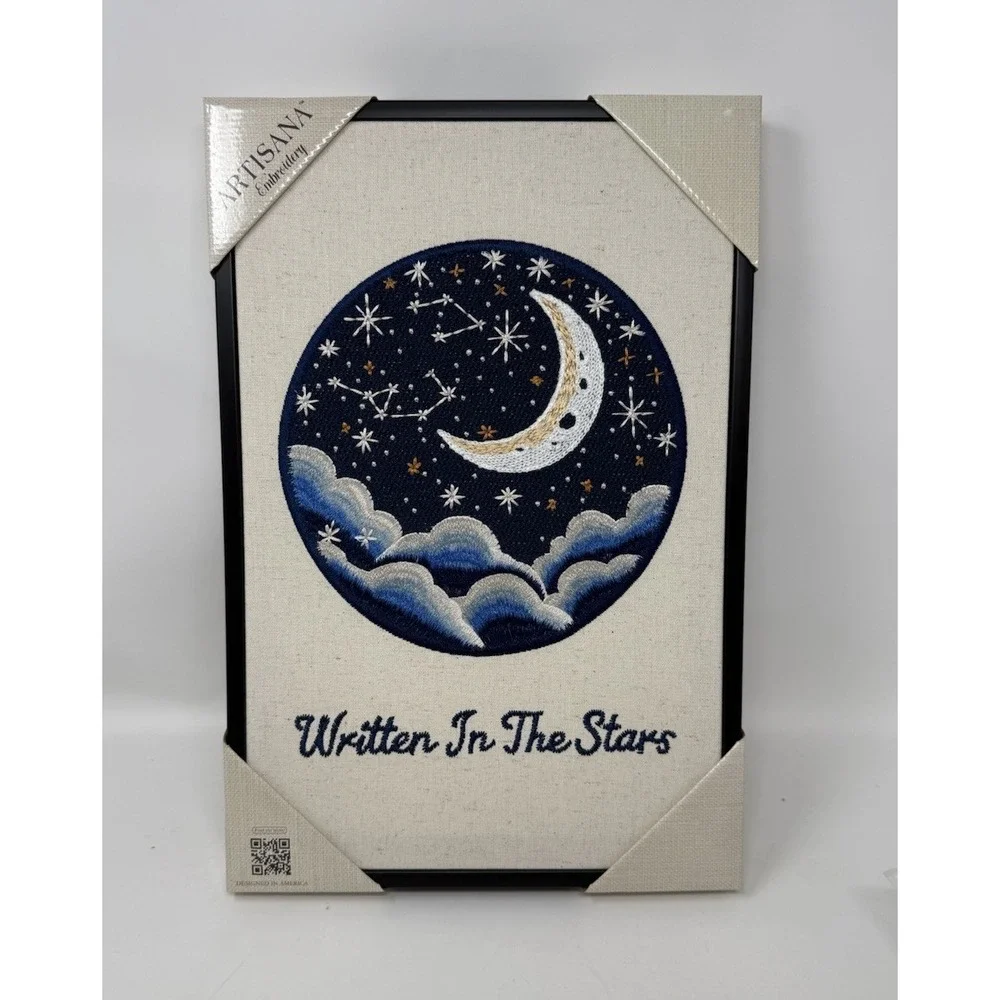 Embroidered Wall Art Written In The Stars Moon Sun Decor 15 X 10 New